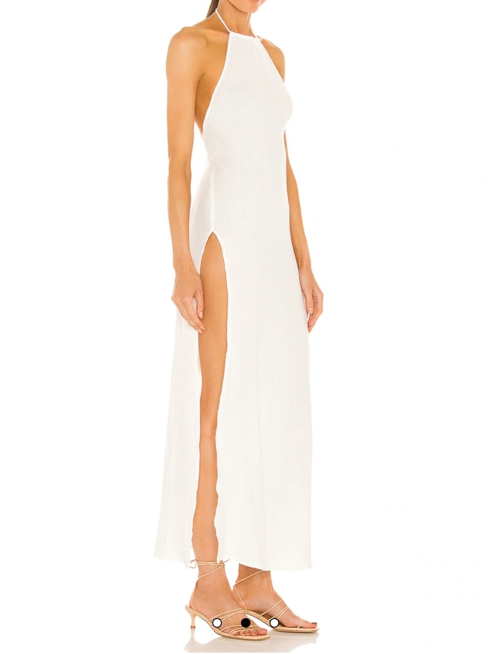 Camila Coelho White Backless Halter Maxi Dress with High Slits